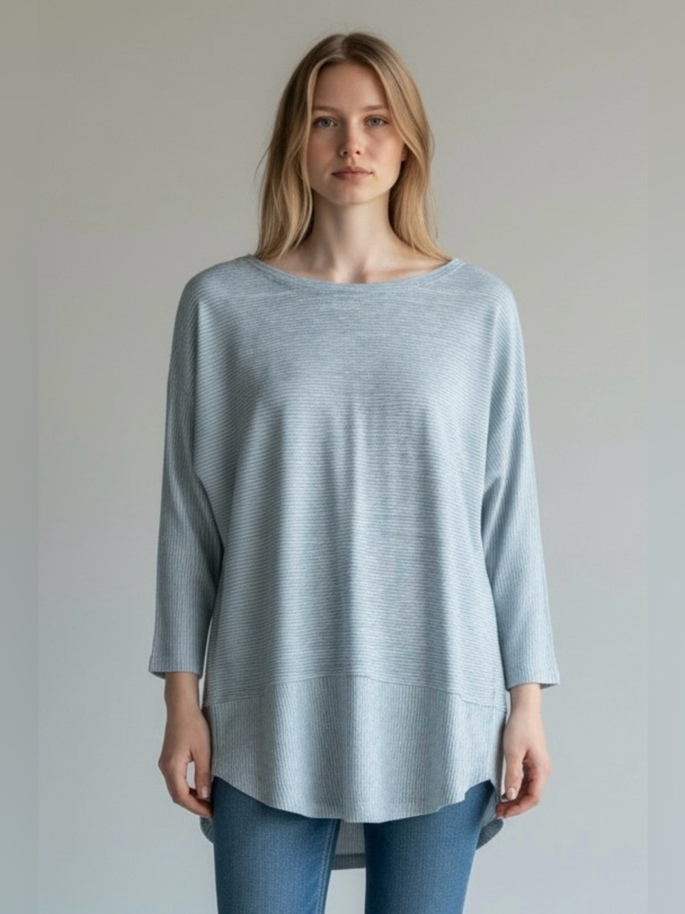 C & C California Women Size S Linen 3/4 Sleeve Striped Top Tunic Pullover
